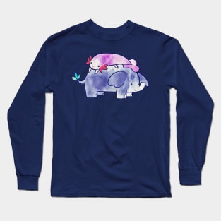 Axolotl and Little Elephant Watercolor Long Sleeve T-Shirt